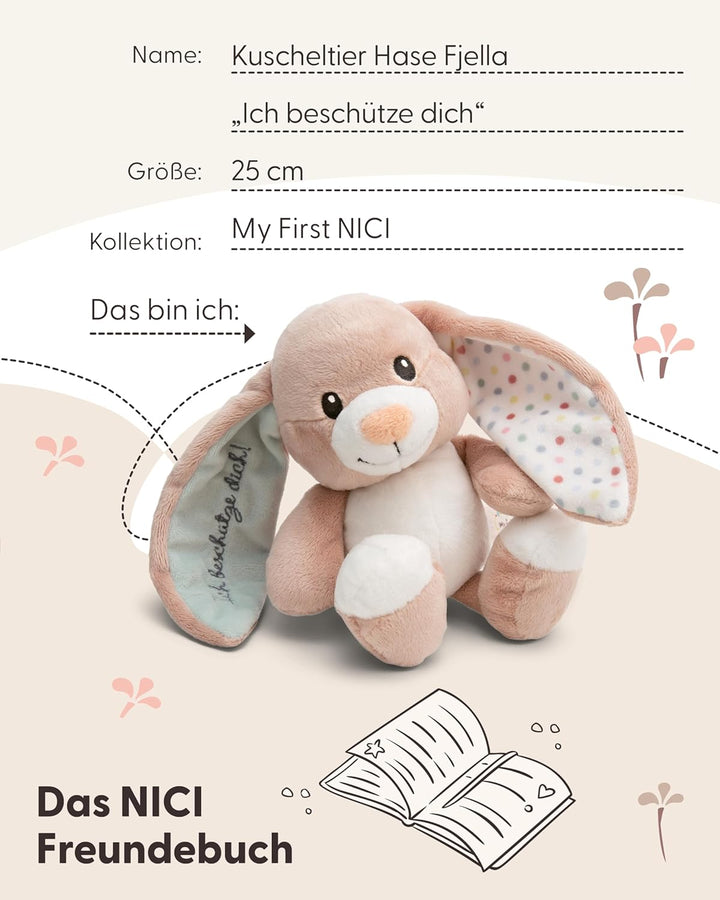 NICI Kuscheltier Hase Fjella Ich beschütze Dich 25cm - rosa - Stofftier aus weichem Plüsch, niedlich