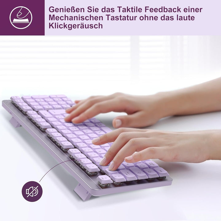 LeadsaiL FA98 Mechanische Tastatur und Maus Set Kabellos, QWERTZ Layout Funktastatur mit Maus, Low-P