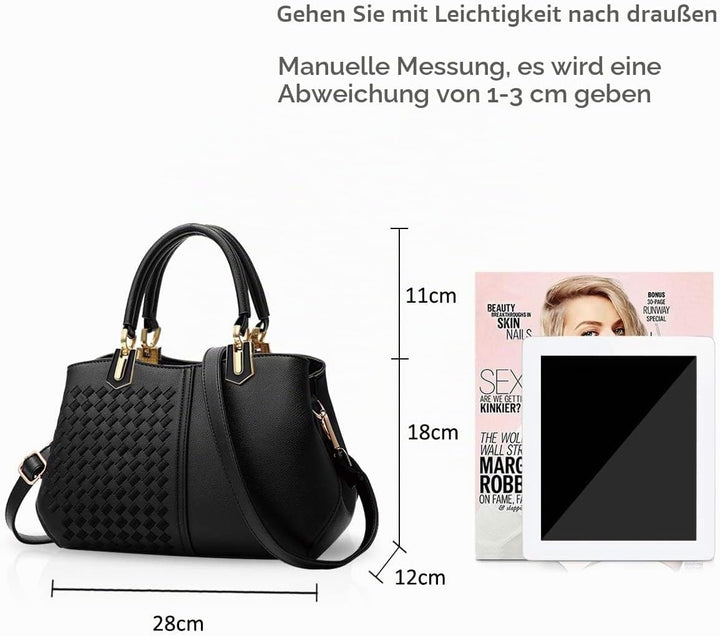 NICOLE&amp;DORIS Frau Dame Handtaschen Schultertasche Taschen Shopper Umhängetasche PU Schwarz A, Schwar