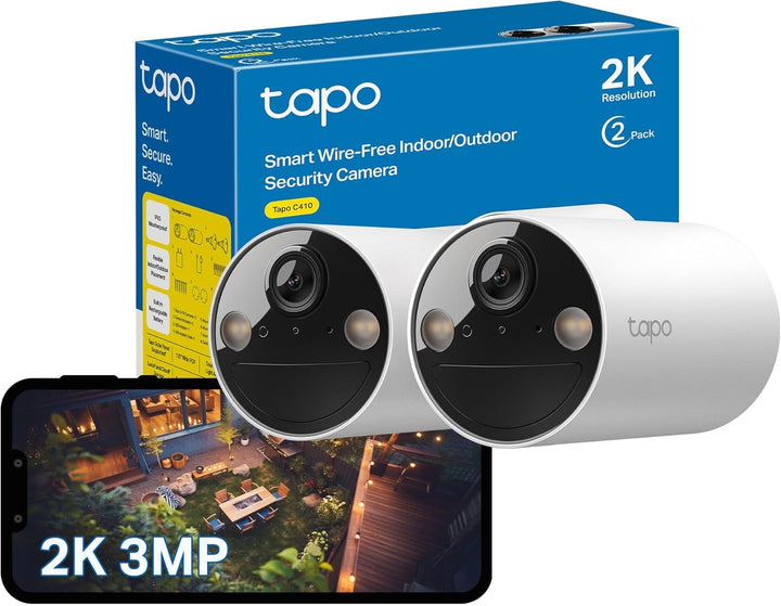 Tapo C410 Überwachungskamera Aussen Akku 2 Pack, 2K Auflösung, Farbnachtsicht, MicroSD-Speicher, 640