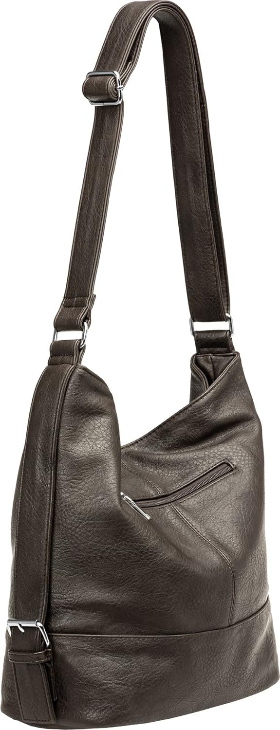 Caspar TS732 grosse Damen XL Umhängetasche Dunkelbraun, Dunkelbraun