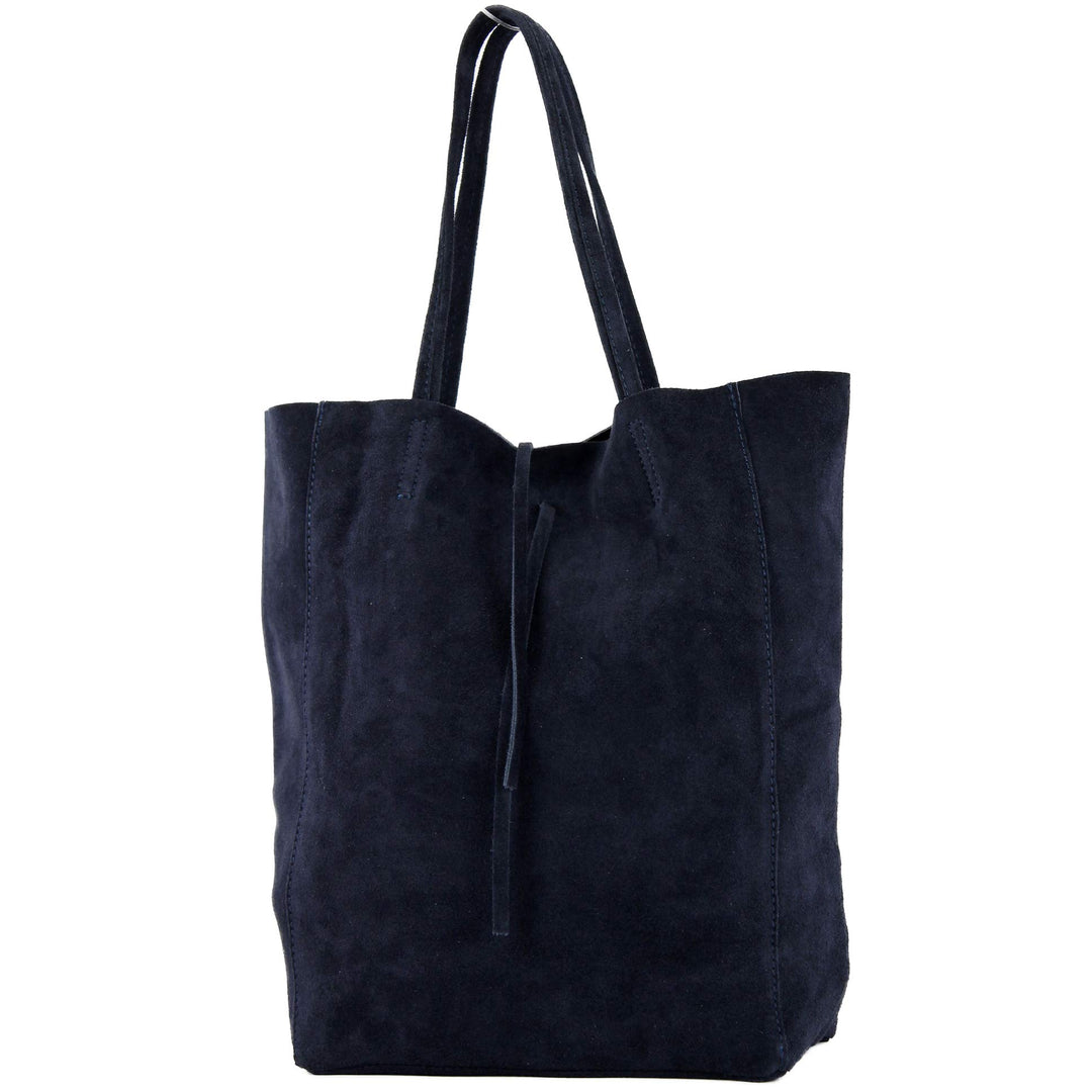 modamoda de T163 Damen Leder Shopper Schultertasche, handmade in Italy Dunkelblau Wildleder, Dunkelb