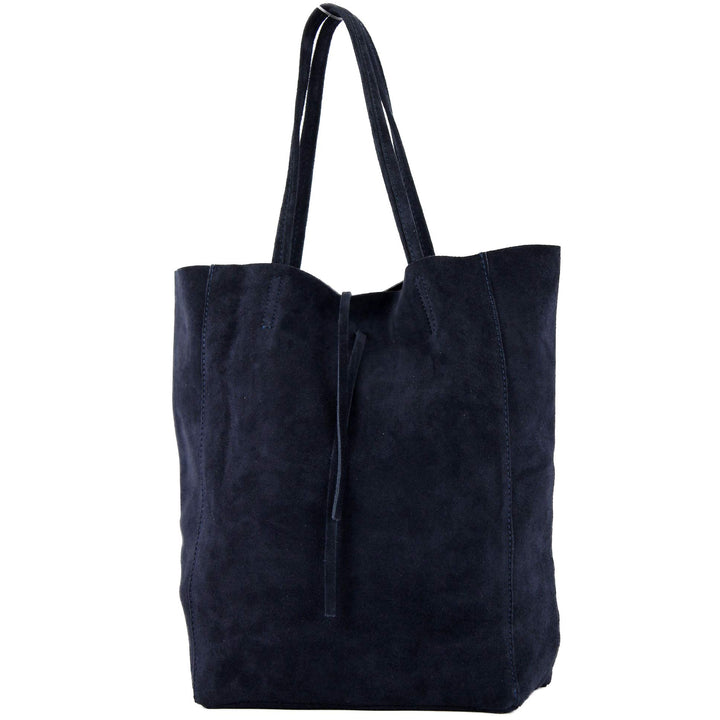 modamoda de T163 Damen Leder Shopper Schultertasche, handmade in Italy Dunkelblau Wildleder, Dunkelb