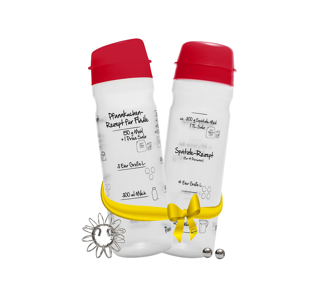 Spätzle-Shaker Shaker-Set Duo (ROT) mit 875ml-Pfannkuchen-Shaker + 4-Portionen
