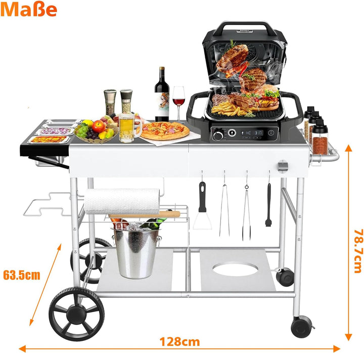 GFTIME 128 x 64 x 78cm Grillwagen Servierwagen für Weber Q Serie, Ninja Woodfire, Pizzaofen, Tischgr