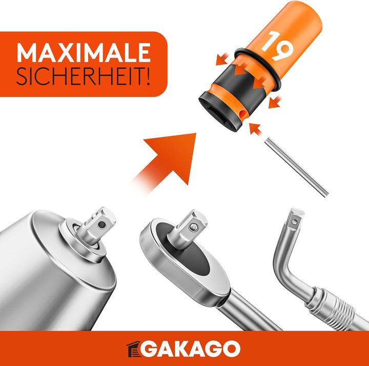 Gakago Kraft-Schoneinsatz - 17mm 19mm 21mm Radschrauben Nuss Set mit Kunststoff-Felgenschutz - 1/2 Z
