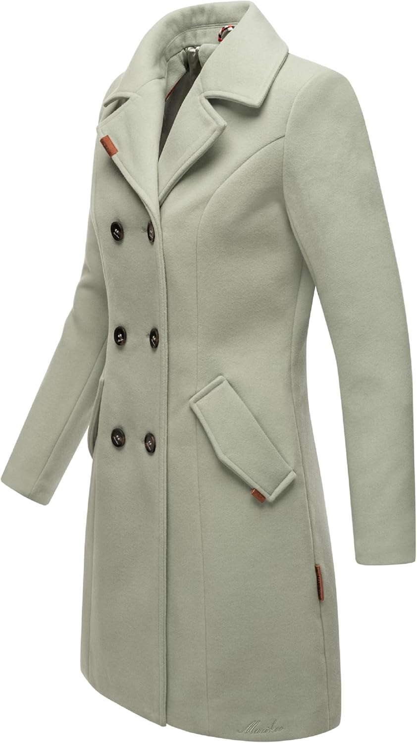 MARIKOO Damen Wollmantel Langer Trenchcoat mit Reversekragen Nanakoo XS-XXL L Smokey Mint, L Smokey