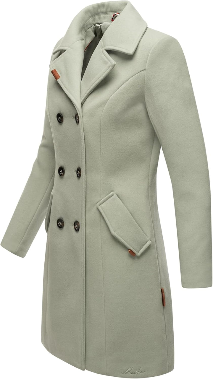 MARIKOO Damen Wollmantel Langer Trenchcoat mit Reversekragen Nanakoo XS-XXL XL Smokey Mint, XL Smoke