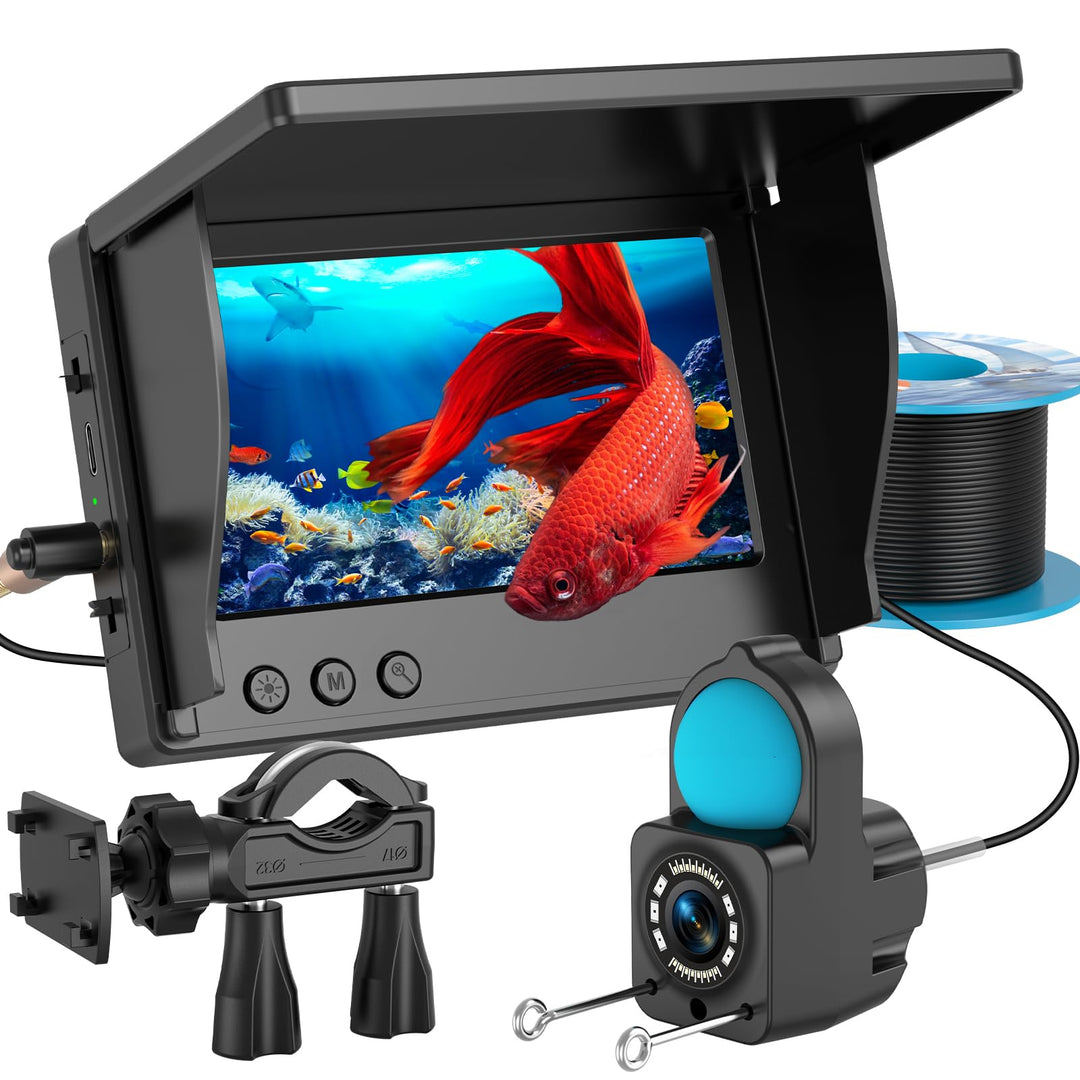 1080P HD Fischfinder Echolot Angeln mit 4.3-Zoll-LCD, 15 m Wasserdichtem IP68-Kabel und 6 IR-Nachtsi