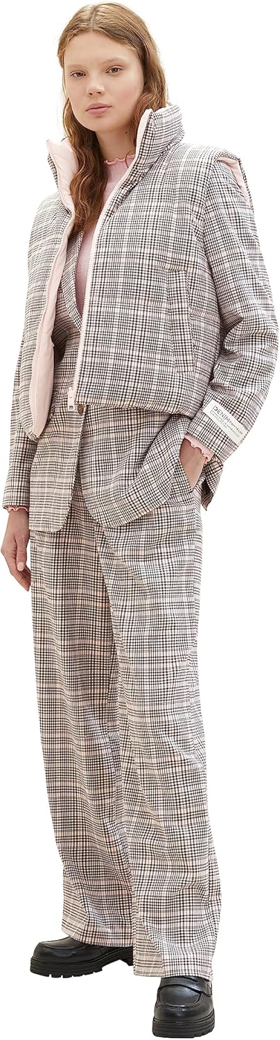TOM TAILOR Denim Damen Loose Fit Blazer mit Karomuster XS 32456-rose Grey Check, XS 32456-rose Grey