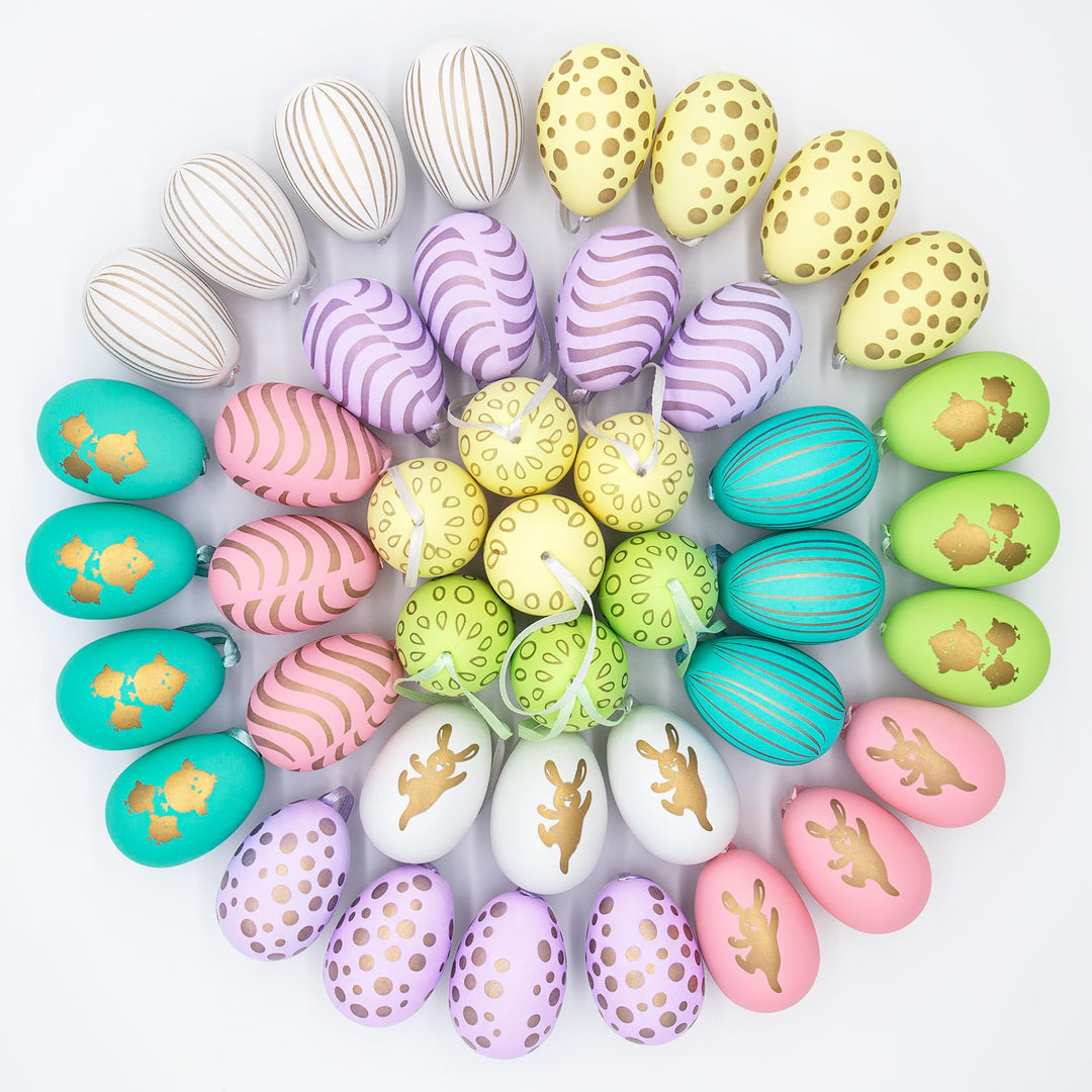 42x Ostereier zum Aufhängen, Bunte Ostereier Plastik, Osterdeko für Draussen,Easter Egg(6 cm * 4 cm)