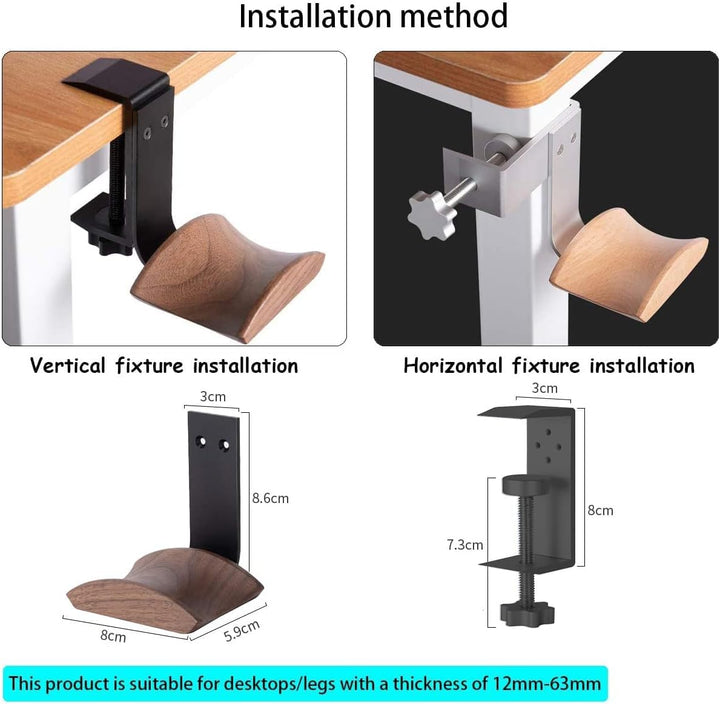 Kopfhörer Ständer mit 6cm Breiter Kopfstütze aus Nussbaum,Headset Halterung Verstellbar Clip Headpho
