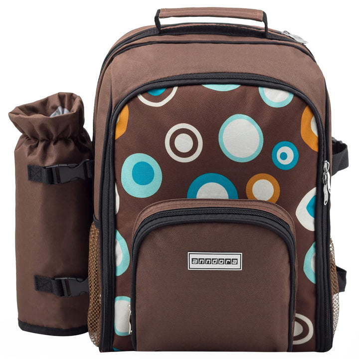 anndora Picknickrucksack mit Kühlfach braun Retro + Zubehör 15 teilig - 2 Personen Braun Bunte, Brau