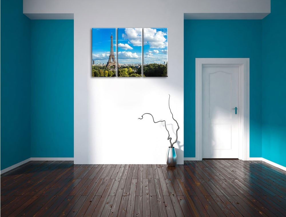 Pixxprint Riesiger Eiffelturm in Paris als Leinwandbild/Grösse: 3 Teilig (120x80) cm/Wandbild/Kunstd