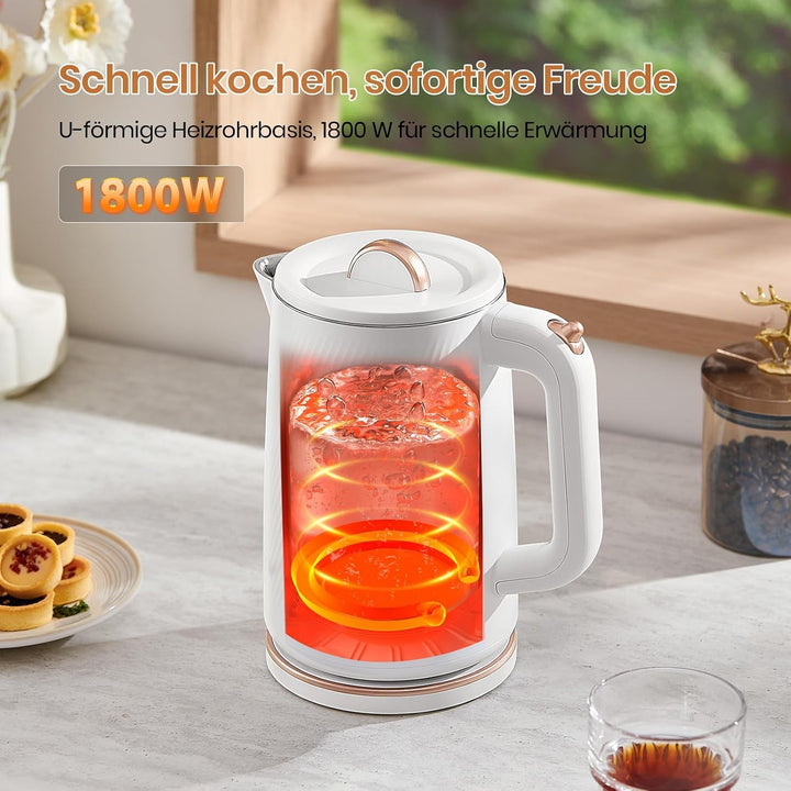 OLEGA Wasserkocher: 1800W Schnellaufheizender Elektrischer Teekessel BPA-freier 304 Edelstahl Elektr