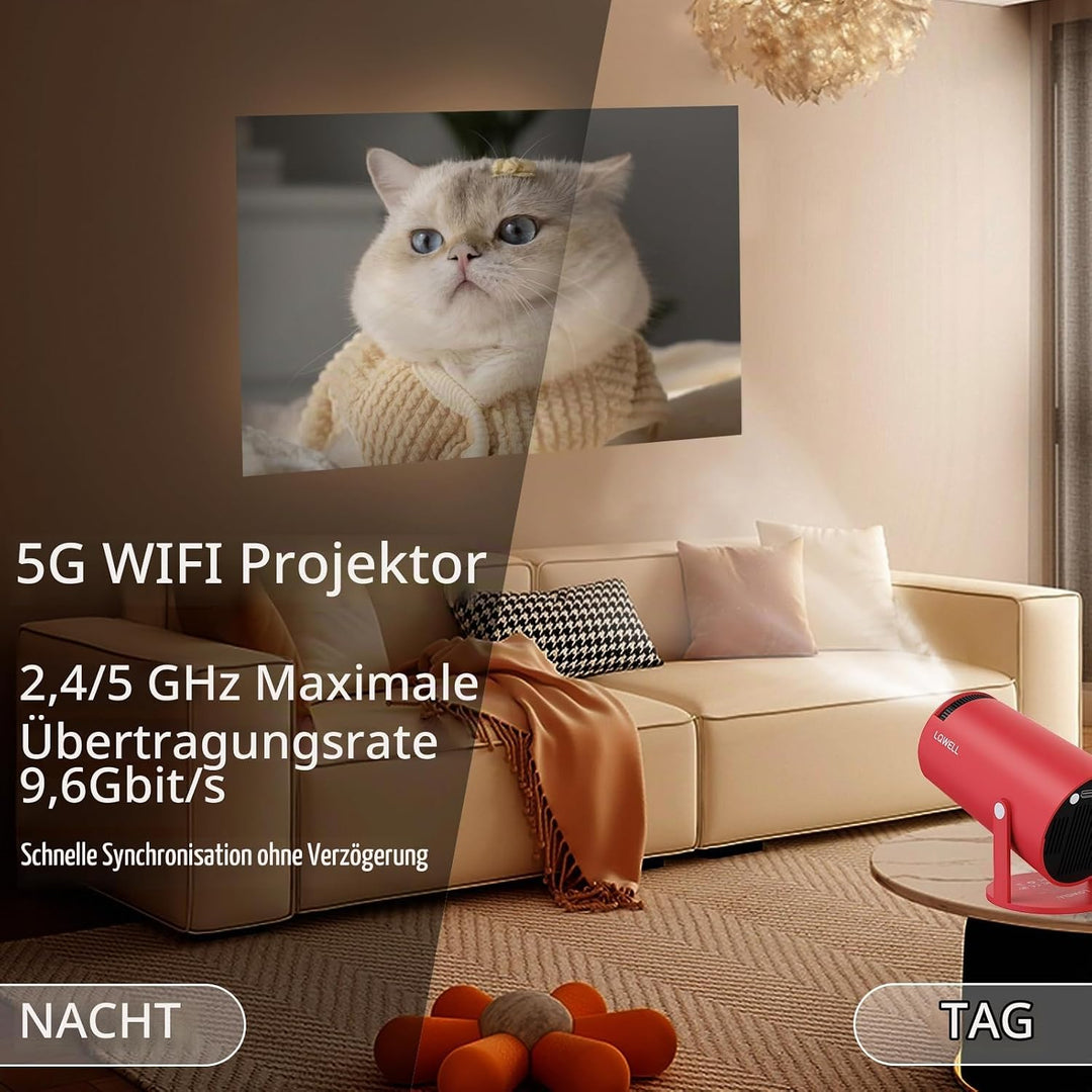 LQWELL® Beamer, Mini Projektor, unterstützt WiFi 5G, BT5.0 mit 11.0 Android OS, Automatische Trapezk