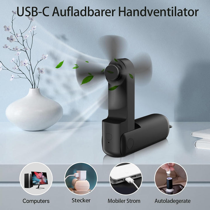 Handventilator to Go, 125g Ultraleichter Taschenventilator Mini, 20H Max Akku mit Powerbank, USB Auf