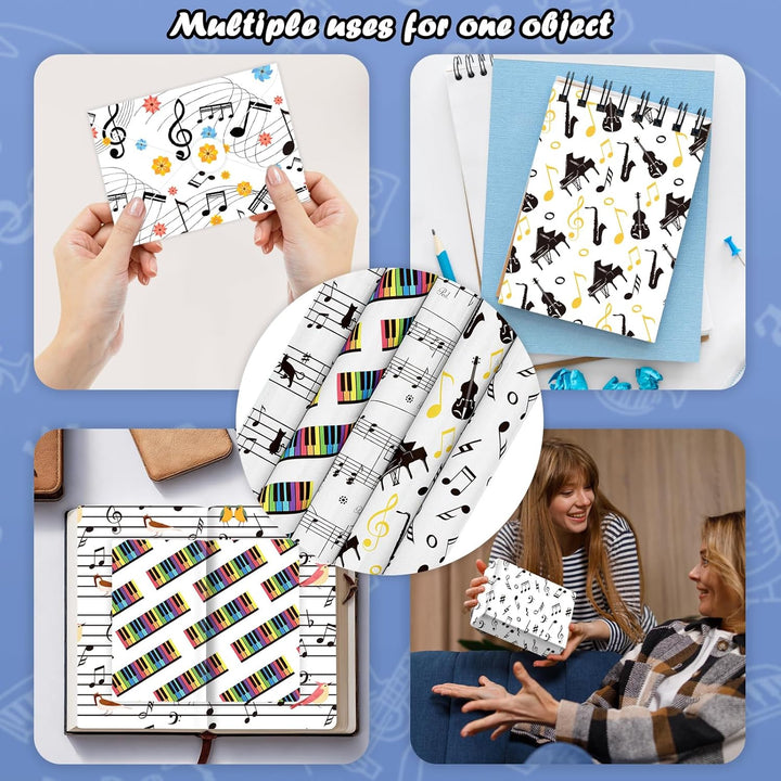 Scrapbook-Papier mit Musiknoten, 24 Blatt, Musik-Thema, doppelseitig, dekoratives Bastelpapier für K