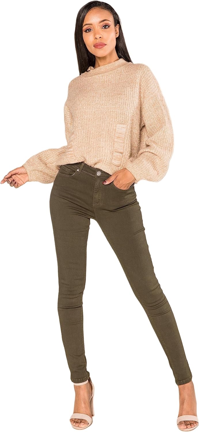 Nina Carter P106 Damen Jeanshosen Slim Fit Push-Up Skinny Jeans Mid-High Waist M Slim Khaki (P106-2)