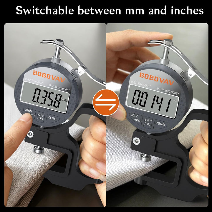 Digitaler Dickenmesser 0–12,7 mm, Auflösung 0,01 mm, Dickenmessgerät mit Zoll/MM-Umstellung, präzise
