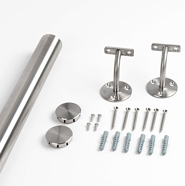 DOLLE Edelstahl Handlauf | Handlaufset 150 cm (kürzbar)| inkl. Halterung V2A | Ø 42,4 mm | Wandhandl