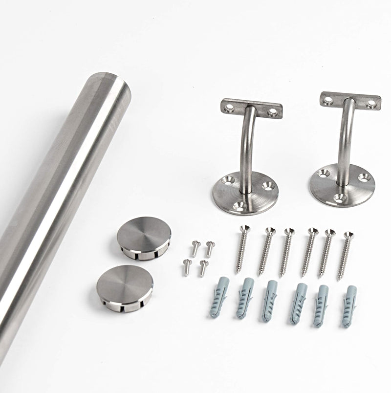 DOLLE Edelstahl Handlauf | Handlaufset 150 cm (kürzbar)| inkl. Halterung V2A | Ø 42,4 mm | Wandhandl