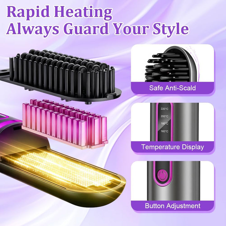 Glättbürste Kabellos, Tragbare Glättungsbürste für Haarstyling, 4 Wärmestufen, 160°C-200°C, Wiederau