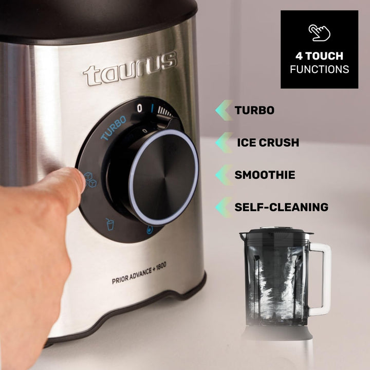 Taurus - Leistungsstarker Standmixer Prior 1800W | 20 Geschwindigkeiten | 4 Programme | Eiscrusher |