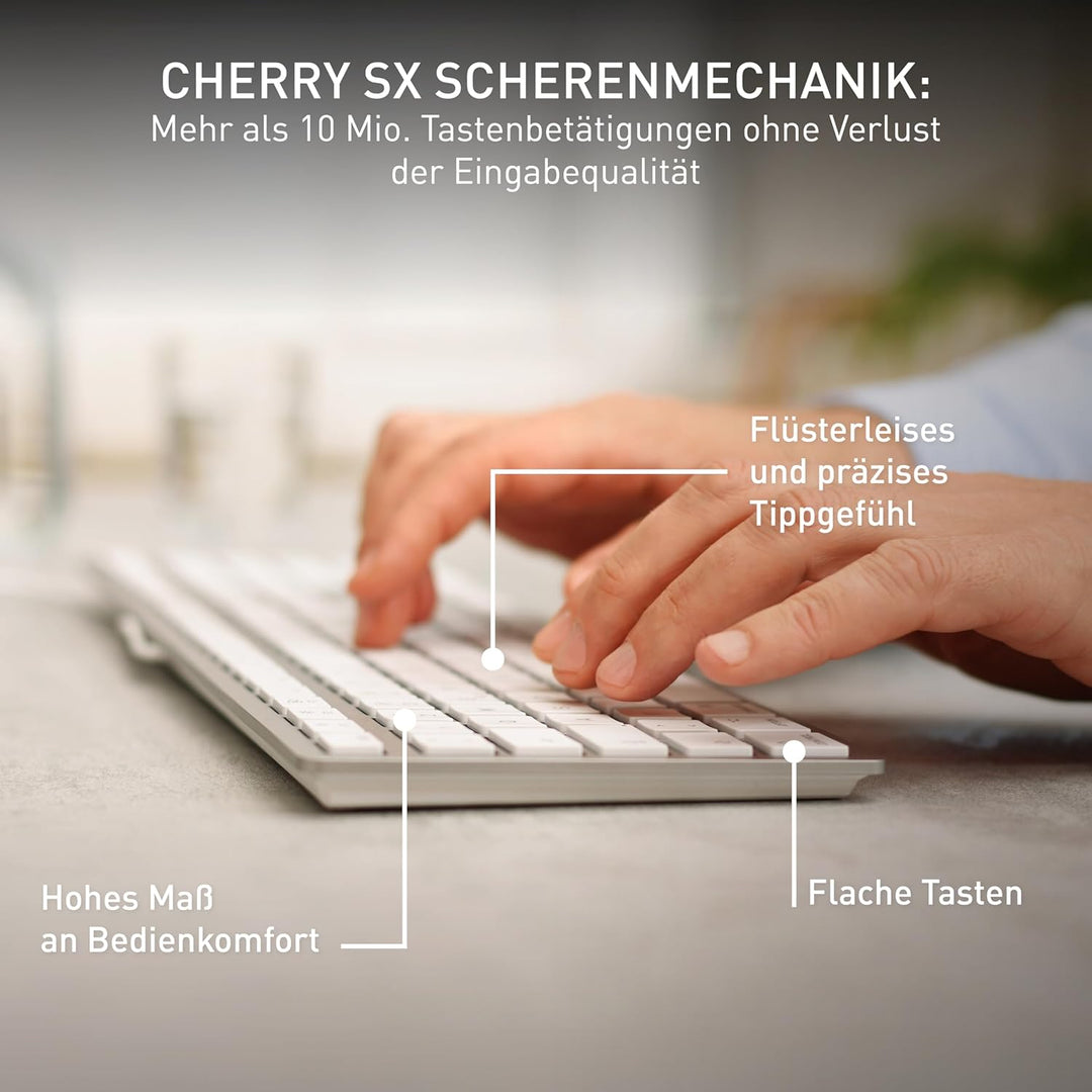 CHERRY USB KC 6000 Slim for Mac Tastatur, Silber/Weiss, einfarbig weiss-silber Deutsches Layout - QW