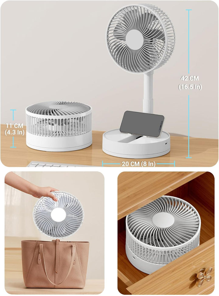 USB Ventilator Leise, 5400mAh-24H Akkulaufzeit Oszillierend Tischventilator, 200mm Faltbarer Ventila