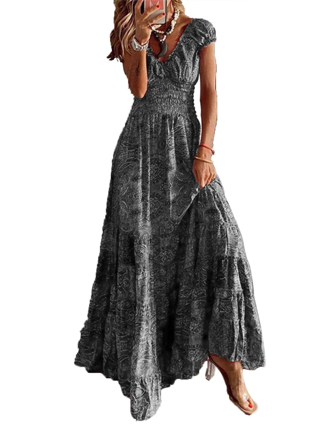 Sommer Kleider Damen Sommerkleid Boho Lang Kleider Böhmisch Blumen Strandkleid V-Ausschnitt Freizeit