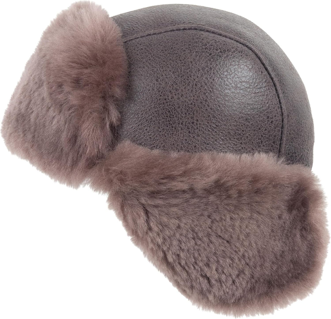 Zessano Leder Flieger Russische Ushanka Trapper Winter Pelz Hut - Unisex Shearling 100% Leder Schaff