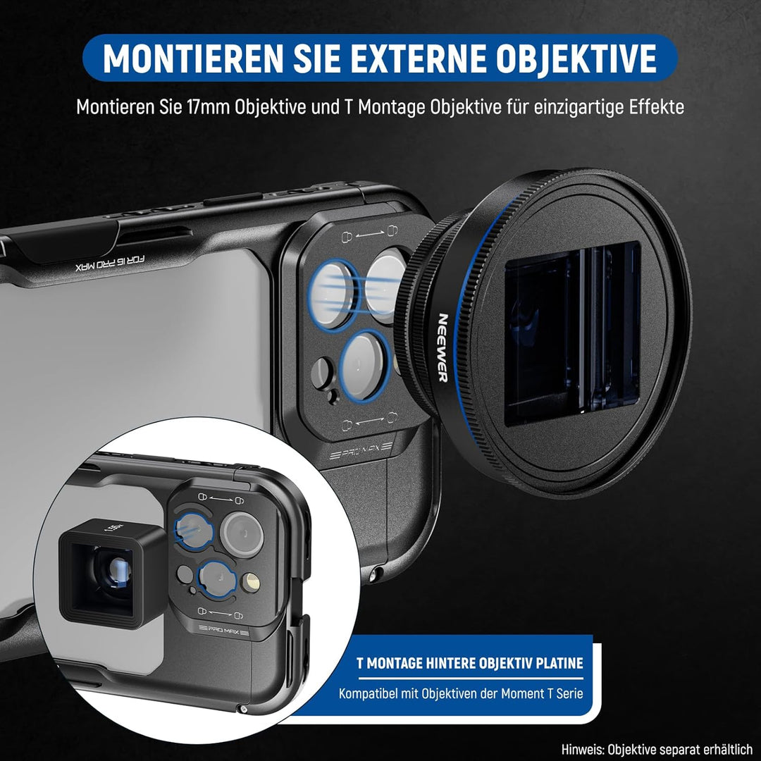 NEEWER 16 Pro Max Käfig Cage Schnellverschluss Video Rig Stabilisator kompatibel mit iPhone 16 Pro M