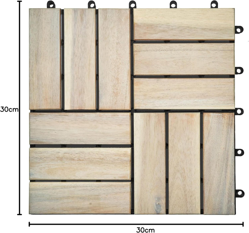 Gartenfreude Holz-Fliesen, Bodenfliesen, 10 Stück (0,9 m²), Akazienholz, 30 x 30 cm, wetterfest, lei