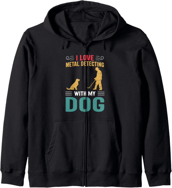 Vintage Metalldetektion mit Hund Detektor Detektorist Kapuzenjacke