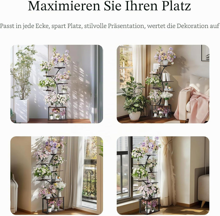 unho Blumenständer 8 Ebenen, Metall Pflanzenregal, Blumentreppe Blumenregal für Innen Garten Balkon,