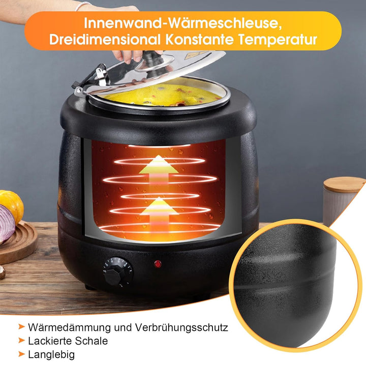 10L Elektrischer Suppentopf, Suppenwärmer 400W Suppenkessel mit Abnehmbare Edelstahl Liner Topf Wärm
