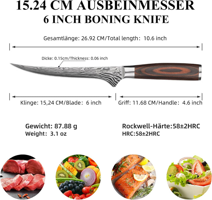 Sunnecko 15cm Filetiermesser Küchenmesser Kochmesser Profi Messer - Fleisch Profi Küchenmesser Messe