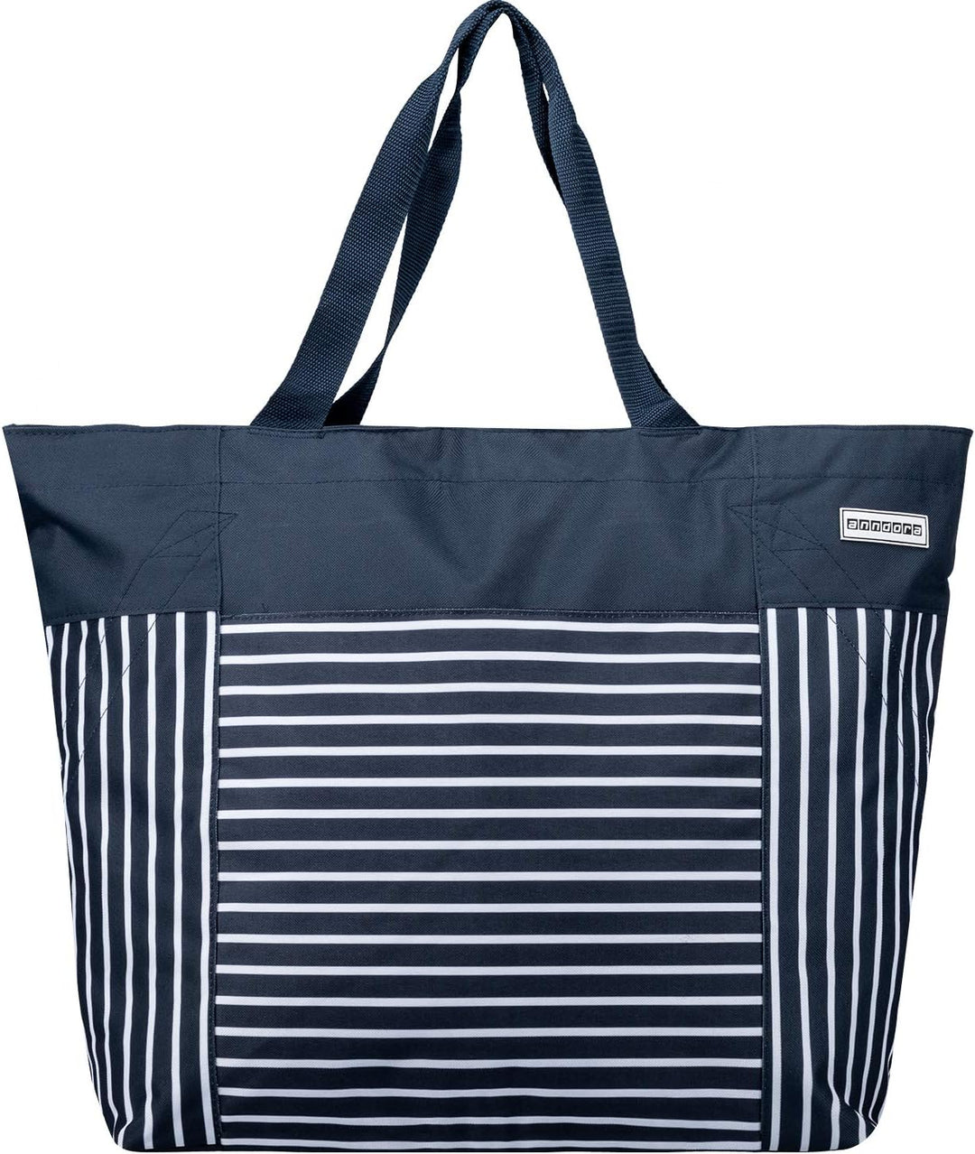 anndora XXL Shopper navy blau weiss - Strandtasche 40 Liter Schultertasche Einkaufstasche, Navy Blau