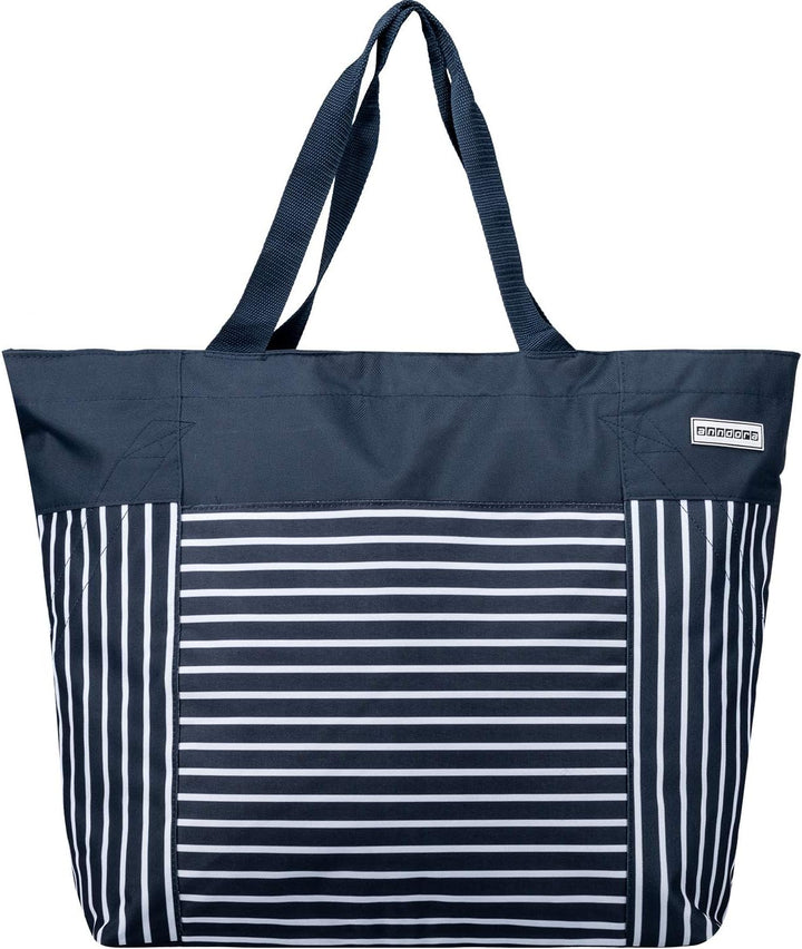 anndora XXL Shopper navy blau weiss - Strandtasche 40 Liter Schultertasche Einkaufstasche, Navy Blau