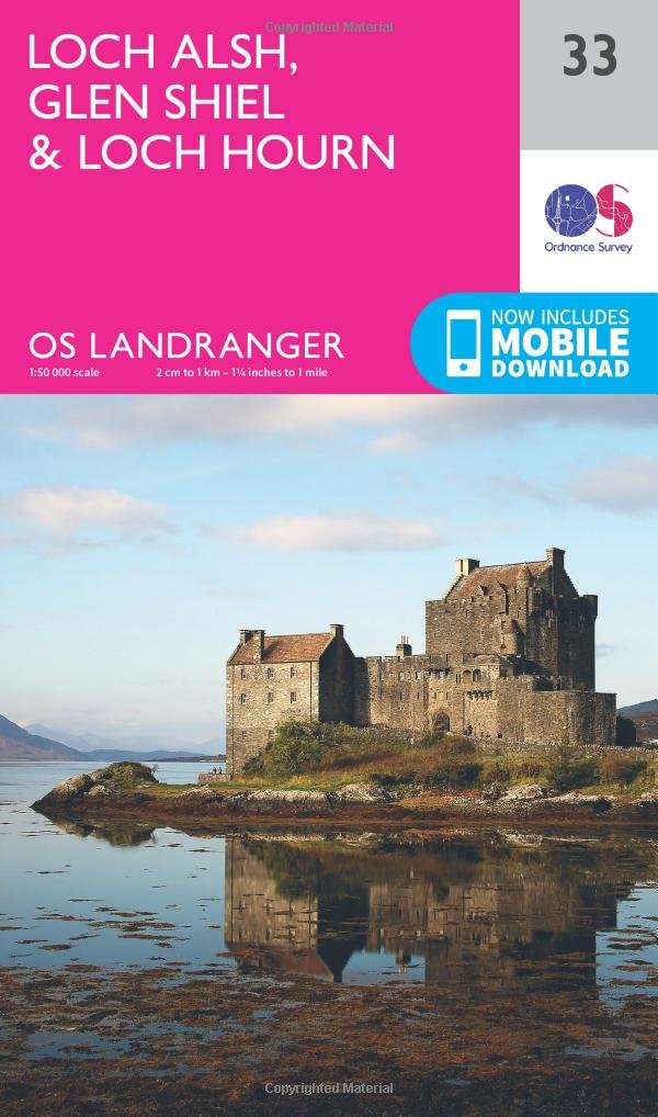 Loch Alsh, Glen Shiel & Loch Hourn (OS Landranger Map, Band 33), Karte