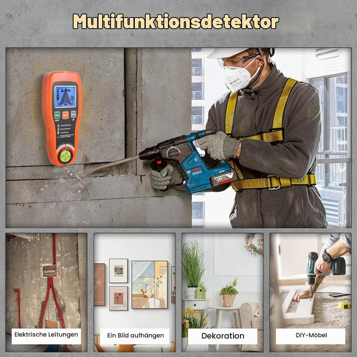Leitungssuchgerät Ortungsgerät, Multifunktionaler Stud Finder mit LCD-Display &amp; Audio-Alarm, Leitung