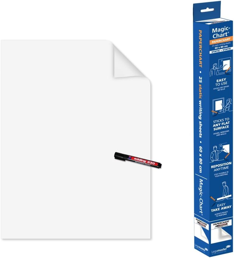 Legamaster Magic-Chart Paperchart Folie - statisch selbsthaftend - weiss - 80x60cm - abwischbar und
