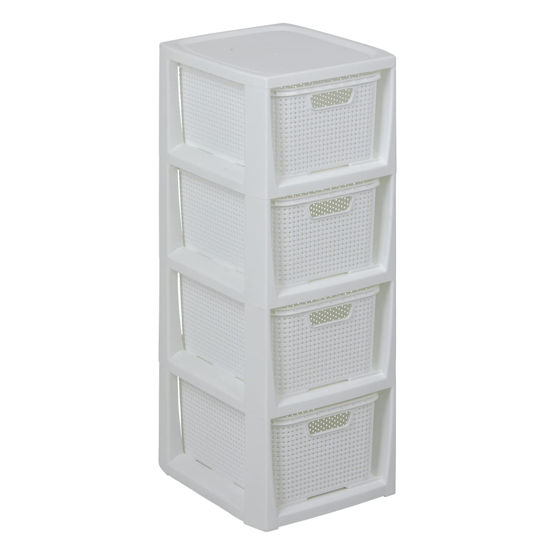 BranQ - Home essential Regal in Rattan Design, BPA-freie Kunststoff PP, Weiss, 29,5 x 24 x 64,2 cm,