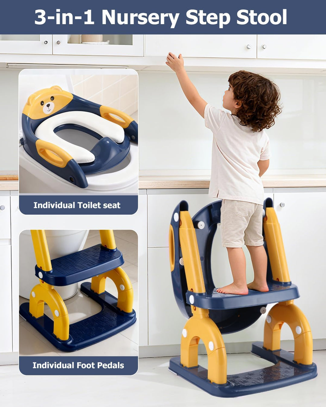 Toilettensitz Kinder mit Treppe,2-in-1 Kinder WC Sitz Toilette für Kinder mit Gepolstertem Sitz, Kin