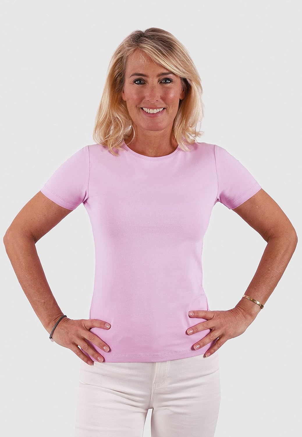 BOVIVA 10100 Damen Basic Rundhals (Round-Neck) Kurzarm T-Shirt/Jersey tshirt Oberteile, Basics und S