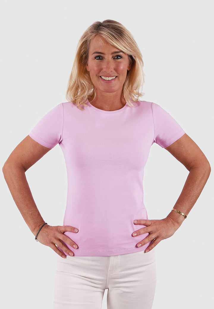 10100 Damen Basic Rundhals (Round-Neck) Kurzarm T-Shirt/Jersey Tshirt Oberteile, Basics und Shirts a