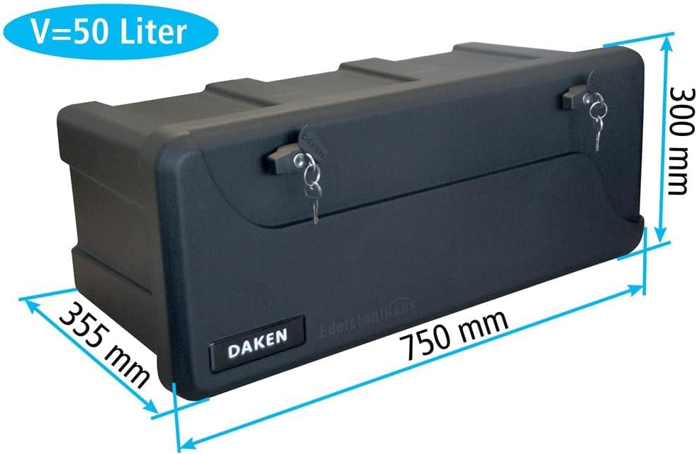Blackit L - 750 x 300 x 355 mm + Montagesatz VH401 Edelstahlhaus, Deichselbox mit 2 Schlösser, Werkz