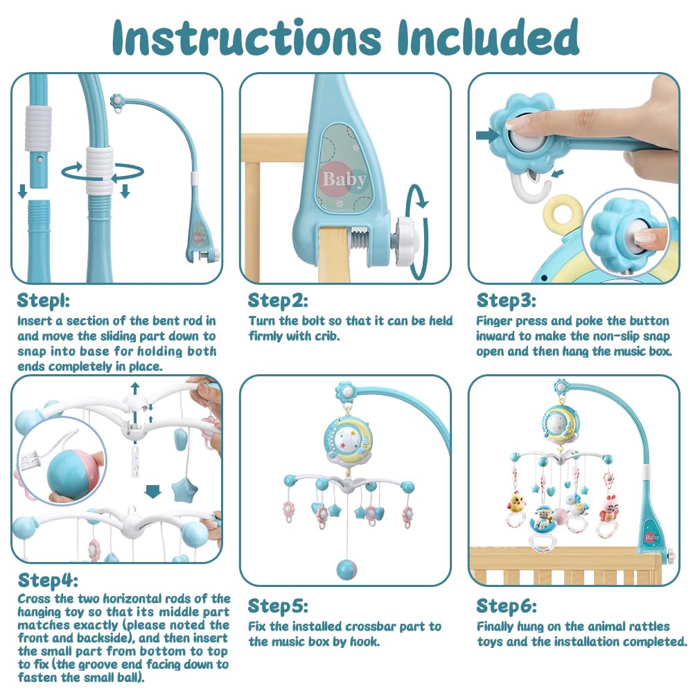 Mini Tudou Baby Mobile, Babybett mit Musik und Licht, Timing-Funktion, Projektor, Fernsteuerung, Bab