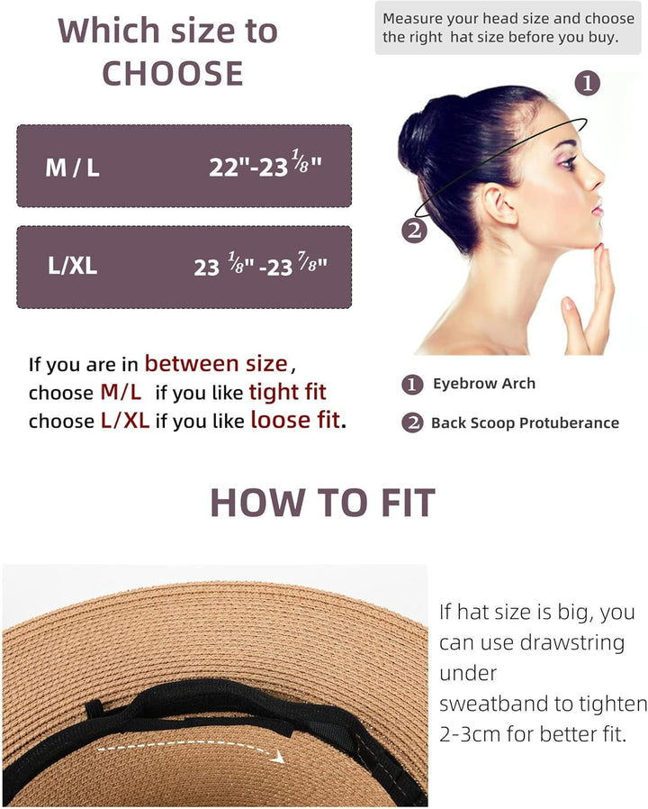 FURTALK Unisex Panamahut Breite Krempe Sonnenhut für Herren und Damen Strandhut UV-Schutz Sommerhut